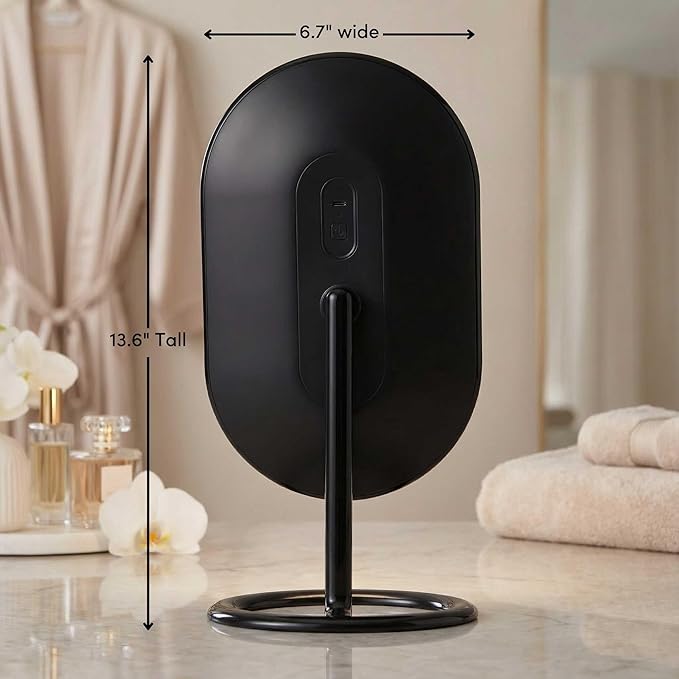 Fancii Vera LED Lighted Vanity Makeup Mirror, Rechargeable - Cordless Illuminated Cosmetic Mirror with 3 Dimmable Light Settings, Dual Magnification (Obsidian)