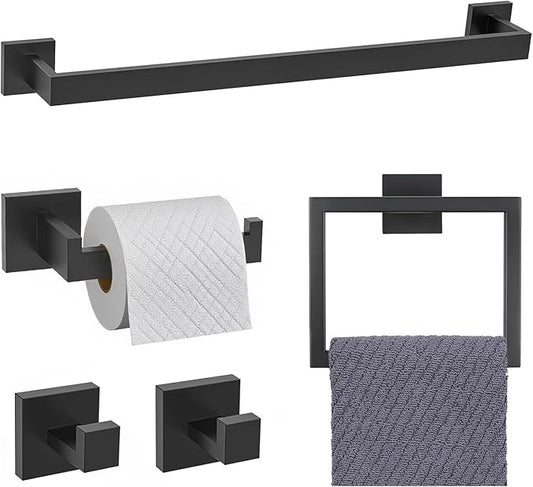 5 Pieces Bathroom Accessories Set, S304 Stainless Steel Bath Towel Bar Set, Towel Bar, Towel Racks for Bathroom, Toilet Paper Holder, Robe Towel Hooks, Toilet Paper Holder Wall Mounted (5 Piece)