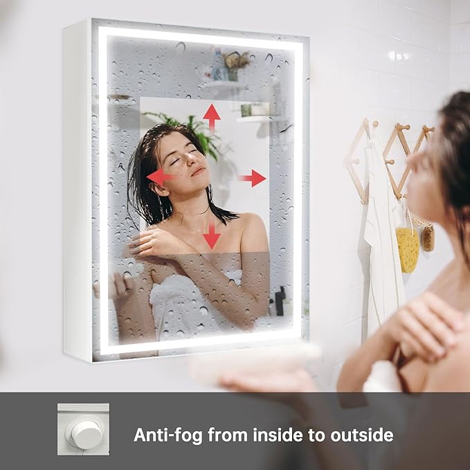 32 x24Inch LED Medicine Cabinet Mirror with Lights for Bathroom, Defogger,Stepless Dimmable,3000K/5500K Color Temperature Wall Mounted Makeup Mirror, Adjustable Shelf (Assembly Required)