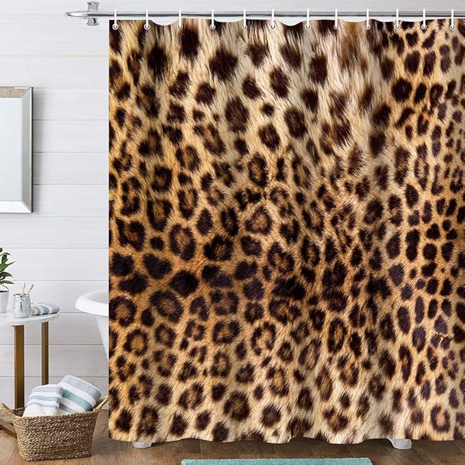 Onalasyc 4 Pcs Leopard Shower Curtain,Cheetah Print Bathroom Set Shower Curtain Sets with Rugs,Brown Animal Print Shower Curtain Bathroom Decor Sets,juego de ba??os de Set completo with 12 Pcs Hook