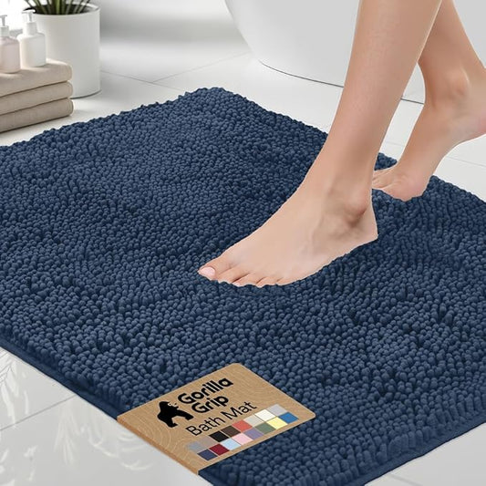 GORILLA GRIP Bath Rug Mat 36x24, Soft Absorbent Chenille, Quick Dry Microfiber Mats, Rubber Backing Washable Shower Floor Rugs, Bathmat Runner, US Designed Bathroom Home Decor Accessories Navy Blue