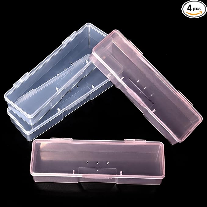 4Pcs Transparent Storage Boxes For Nail Tool Professional Pedicure Manicure Tools Set Plastic Nail Art Tool Box Storage Case Nail Supplies, White & Pink
