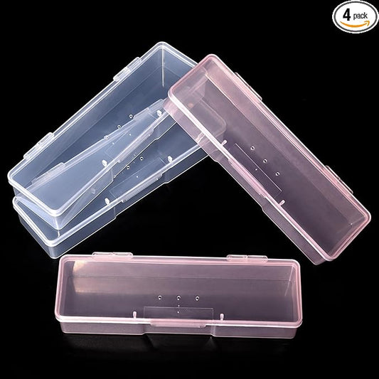 4Pcs Transparent Storage Boxes For Nail Tool Professional Pedicure Manicure Tools Set Plastic Nail Art Tool Box Storage Case Nail Supplies, White & Pink