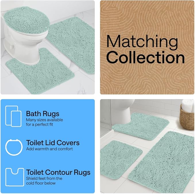 GORILLA GRIP Bath Rug Mat 44x26, Soft Absorbent Chenille, Quick Dry Microfiber Mats, Rubber Backing Washable Shower Floor Rugs, Bathmat Runner, US Designed Bathroom Home Decor Accessories Seablue
