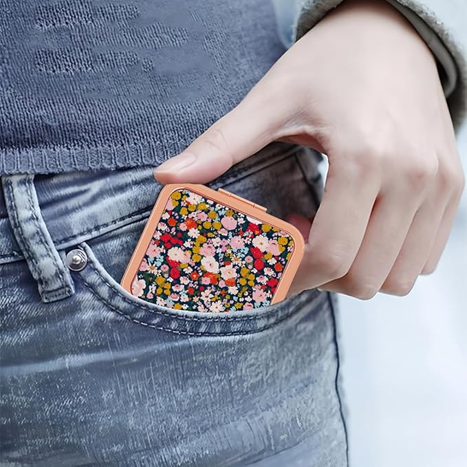 Compact Mirror for Purse Flower Small Floral Retro Folding Portable Pocket Mirror for Women Girls Travel Gift