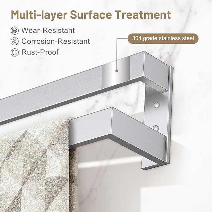 TNOMS Brushed Nickel Double Towel Bar,Towel Rack for Bathroom Stainless Steel Wall-Mounted Bathroom Hardware Accessories 32 Inch
