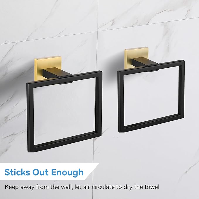 LANC Hand Towel Holder for Bathroom Wall Mount Matte Black and Brushed Gold Square Hand Towel Holder for Bath Lavatory SUS304 Stainless Steel Modern Style Shower Towel Towel Racks Hanger, A8896GK