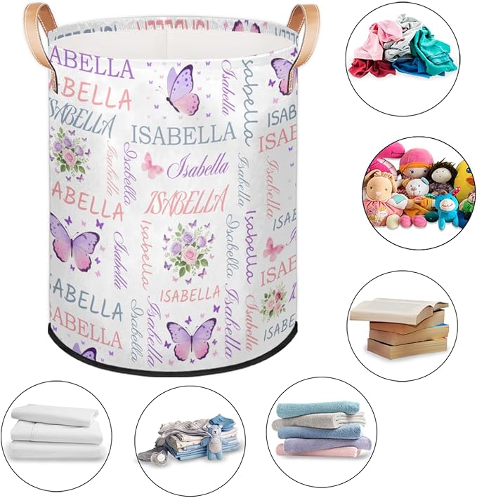 Custom Butterfly Flower Laundry Hamper, Personalized Laundry Baskets with Handles Dirty Clothes Hamper Storage Basket