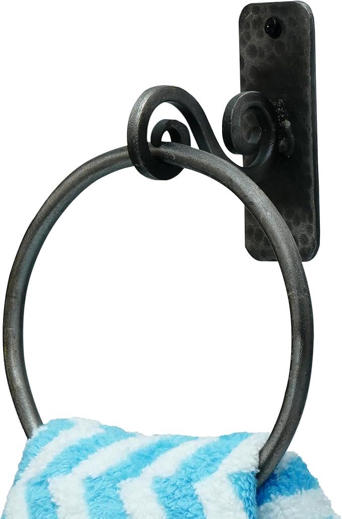 The Metal Magician Round Hand Towel Holder for Bathroom Wall - Kitchen Towel Ring - Aesthetic Design & Heavy Duty Durability - (Spiral Suspension) - (Antique Nickel)