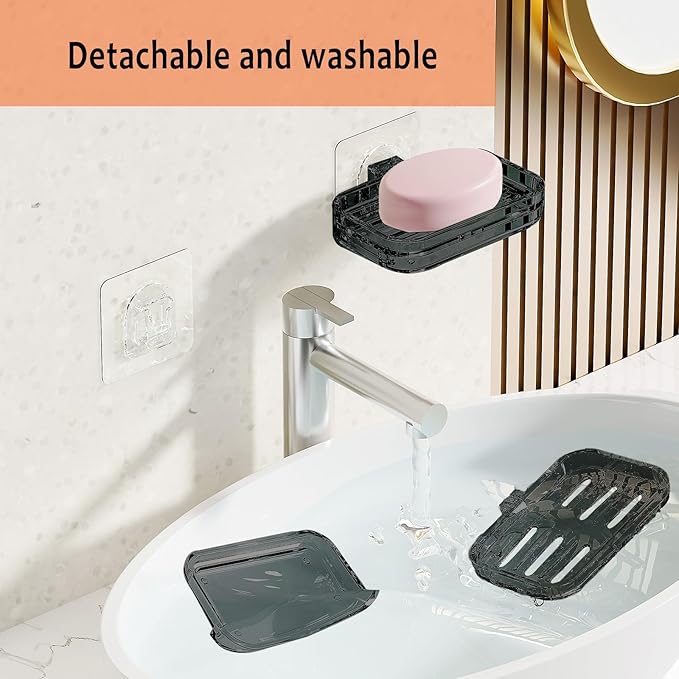 Soap Dish for Shower Transparent Gray Soap Holder with Self-Draining Design No Drilling Required Strong Fixation for RV Bathroom and Kitchen Easy to Clean and Space Saving（1 Pack）