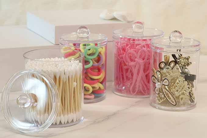 Aynoo 1 Pack Acrylic Qtip Holder Dispenser,Canisters Apothecary Jar Set, Vanity Makeup Storage Organizer Set, 12 oz