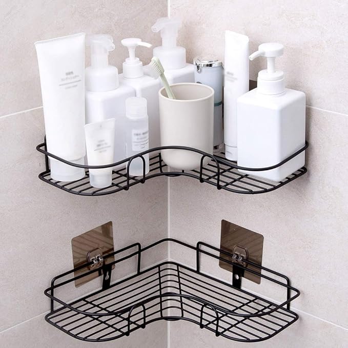 AGYH Bathroom Shelf Free Punch Corner Bathroom Wall Hanging Wrought Iron Triangle Kitchen Storage Rack (Color : Black)