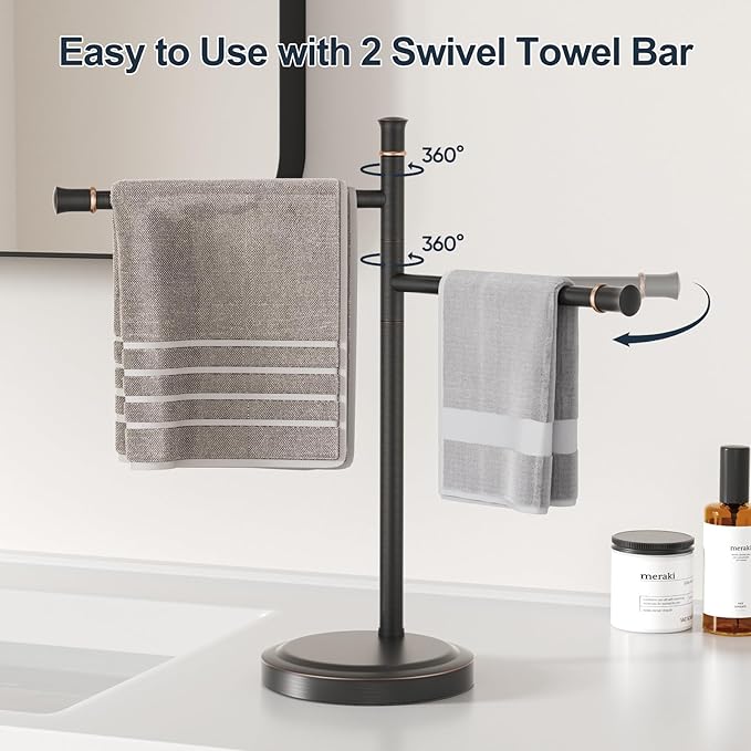 16 Inch Oil Rubbed Bronze Stand Towel Bar FreeStanding Stainless Steel Hand Towel Holder for Bath, Towel Rack Towel Ring Hardware Accessories for Bathroom Kitchen Vanity Countertop