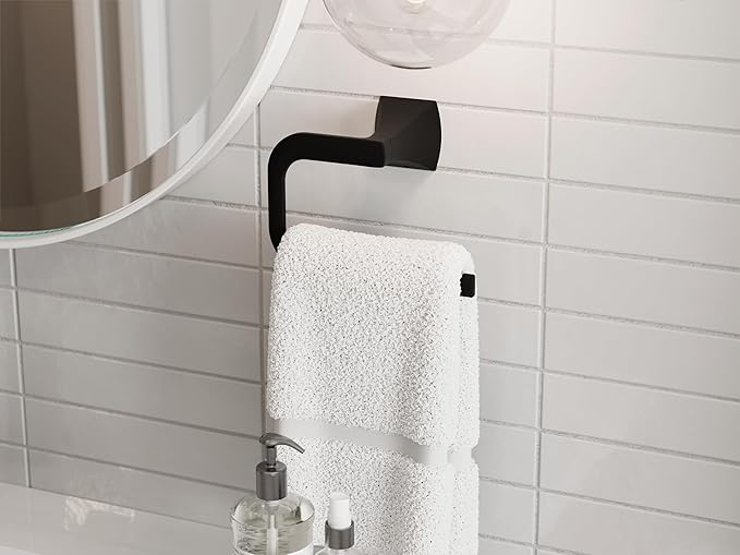 Pfister Bruxie Towel Ring, Hand Towel Holder for Bathroom, Wall-Mounted, Screw-In, Matte Black Finish, BRBBIE0B