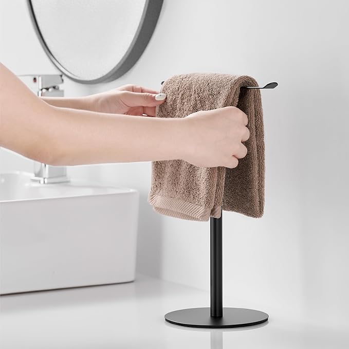Black Hand Towel Holder Stand ?€? Countertop T-Shaped Stainless Steel Towel Rack with Non-Slip Base for Vanity and Kitchen