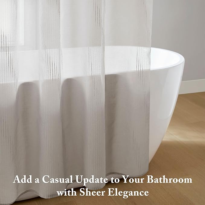 Madison Park Anna Sheers Shower Curtain, Textured Striped Accent Design, Modern Mid-Century Bathroom Decor, Machine Washable, Fabric Privacy Screen 72x72, Grey