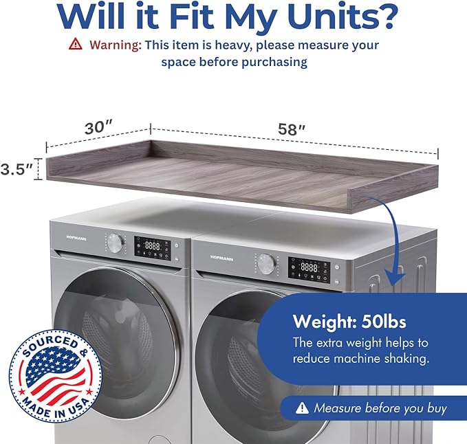 OfficeSimpli Washer Dryer Countertop, Made in USA, Non-Slip Pads, Laundry Room Wood Topper, Washer Dryer Cover for Top, Laundry Countertop, Laminate Finish (Iconic Maple, Extra Large (30" x 58"))