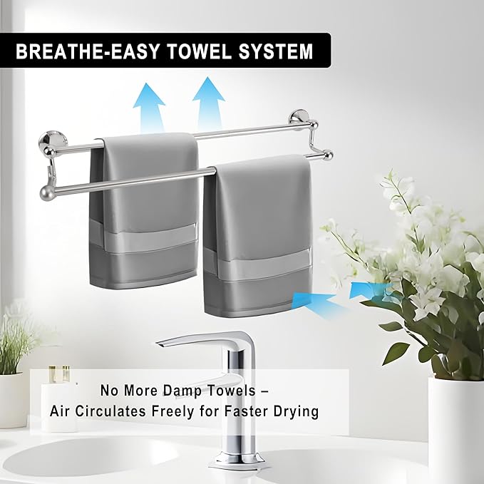 #304 Stainless Steel Double Towel Bar,Optional Different Length Installation (Chrome-24 inches, Double Towel bar)