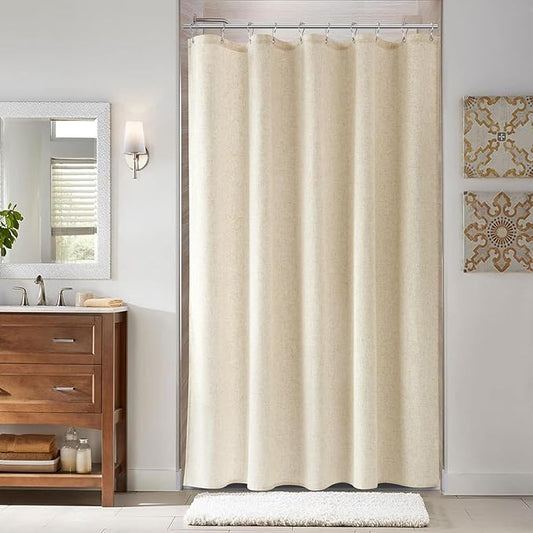 Naturoom Beige Linen Shower Curtain, Textured Fabric Shower Curtains for Bathroom Modern Farmhouse Neutral Tone Premium Quality Fabric Bohemian Rustic Cottage Country Bathroom Decor, Cream, 54 x 78