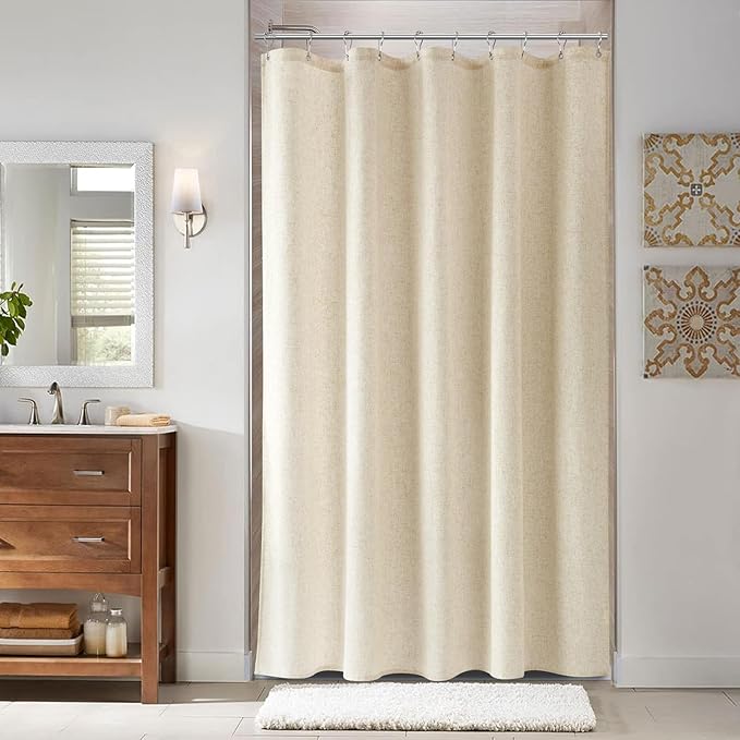 Naturoom Beige Linen Shower Curtain, Textured Fabric Shower Curtains for Bathroom Modern Farmhouse Neutral Tone Premium Quality Fabric Bohemian Rustic Cottage Country Bathroom Decor, Cream, 60 x 72