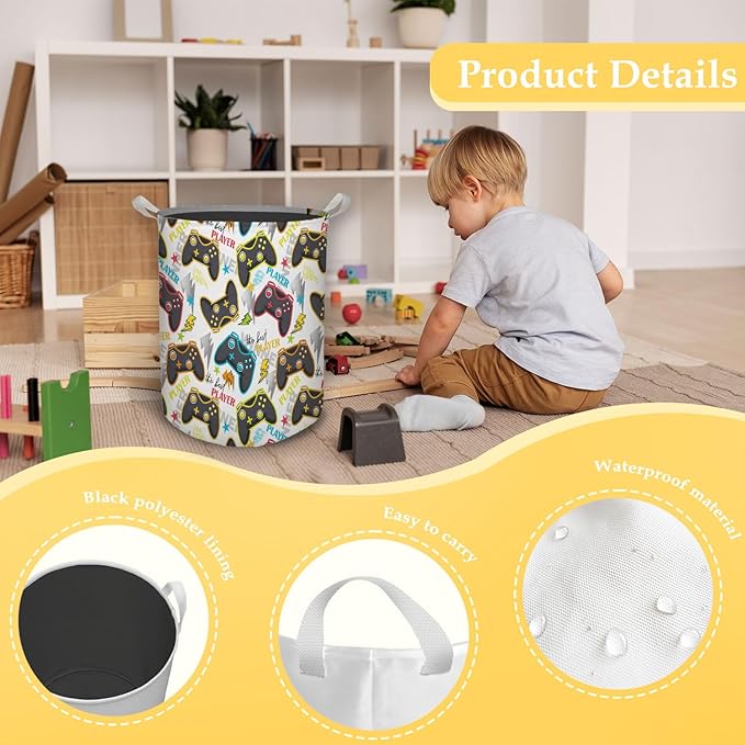 Color Game Machine Laundry Basket, Toybox for Boys Room, Colorful Laundry Basket Hamper Waterproof Collapsible Clothes Toys Storage Bin Organizer for Bedroom Bathroom Boys Gamer Room
