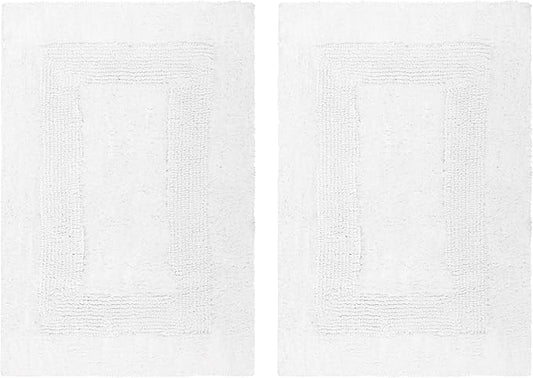 Cotton Craft 2 Piece Reversible Step Out Bath Mat Rug Set 17x24 White, 100% Pure Cotton, Super Soft, Plush & Absorbent, Hand Tufted Heavy Weight Construction, Full Reversible, Rug Pad Recommended