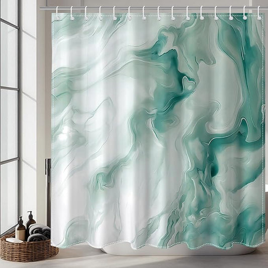 Mocsicka Green Marble Shower Curtain for Bathroom Modern Abstract Green and White Shower Curtain Waterproof Modern Art Decor Bath Curtain with 12 Hooks 72 X 72 Inches
