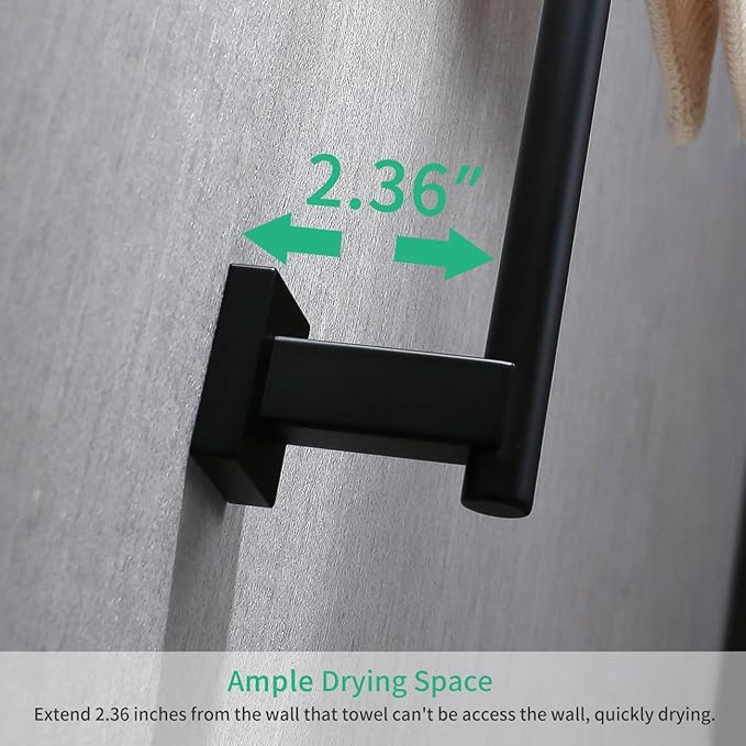 Miyili Matte Black 15.75" Towel Bar SUS 304 Stainless Steel Towel Holder for Bathroom or Kitchen Wall Mount, A02B40A