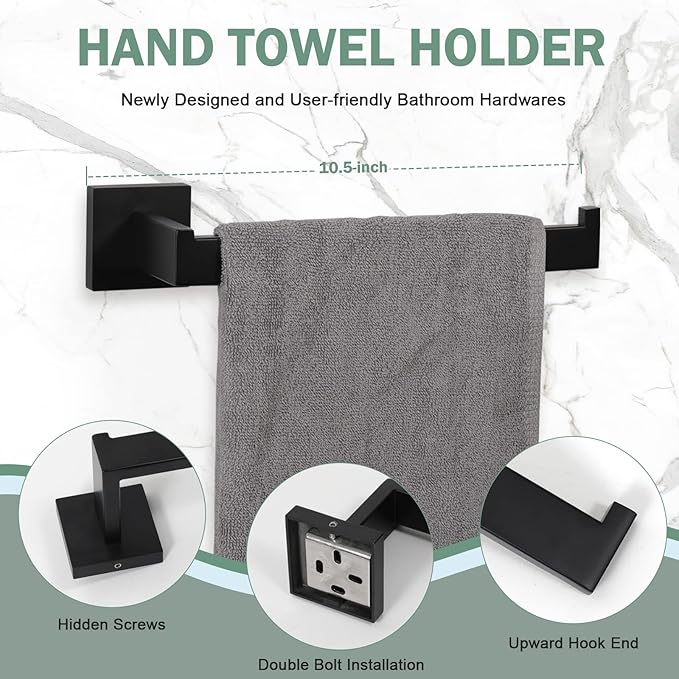 VELIMAX Premium Stainless Steel 4 Pieces Bathroom Hardware Accessories Set Wall Mounted Towel Bar Set, Matte Black, 24-Inch