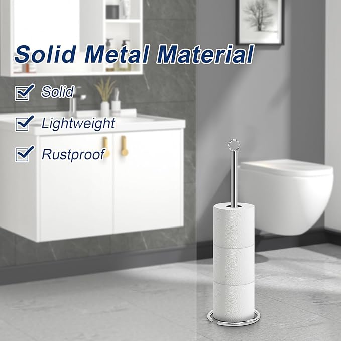 NearMoon Bath Toilet Paper Holder Stand, Freestanding Tissue Paper Storage with Reserve, Space Toilet 4 Rolls Holder for Bathroom/Kitchen Countertop-All Metal (1 Pack, Chrome Finish)