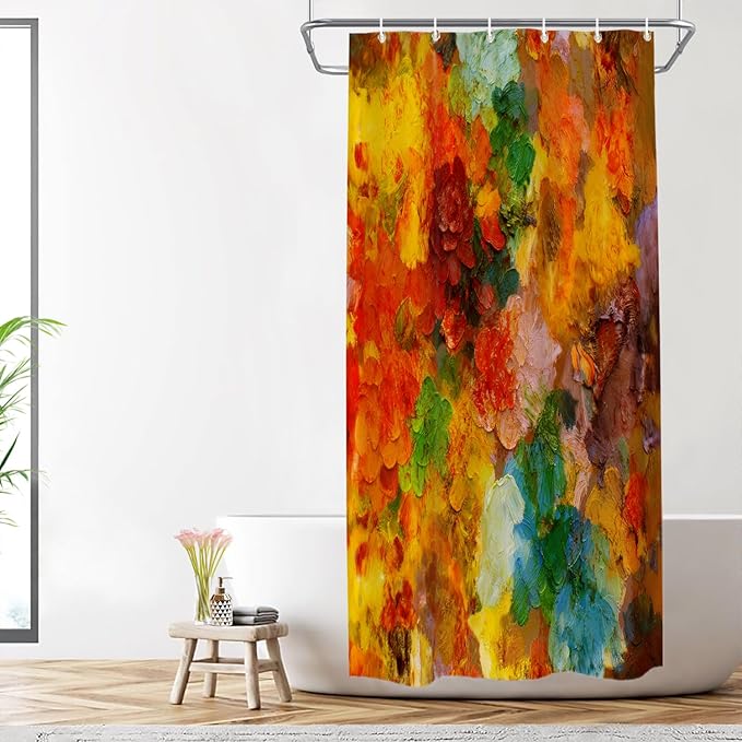 Shrahala Colorful Abstract Paint Decorative Shower Curtain, Multicolor Modern Artist Bathroom Decor Polyester Fiber Waterproof with Plastic Rings for Shower Stall Bathtubs 72 x 36 in