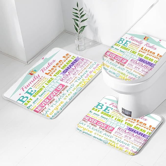 AAtter 4 Piece Kids Shower Curtain Set Girly Girls Boys Teen Toddler Inspirational 60Wx72L Inch Decor with Non-Slip Rugs, Toilet Lid Cover and Bath Mat Bathroom Accessories Home Bathtub Set, Colorful