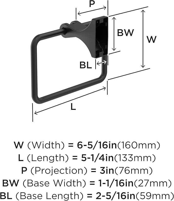 Amerock BH36052 Davenport 5-1/4" Wall Mounted Towel Ring - Matte Black