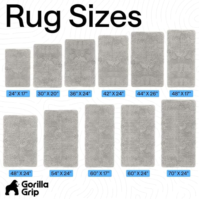 GORILLA GRIP Bath Rug Mat, Thick Soft Absorbent Chenille, Quick Dry Microfiber Mats, Rubber Backing Washable Shower Floor Rugs, US Designed Bathroom Bathmat Home Decor Accessories, 24x17 Light Gray