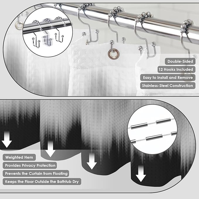 Britimes Black Grey Stripes Bathroom Sets with Shower Curtain and Rugs, Ombre Modern Abstract Waterproof Shower Curtain Liner and Soft Non Slip Bath Mat for Bathroom Decor and Accessories Hooks
