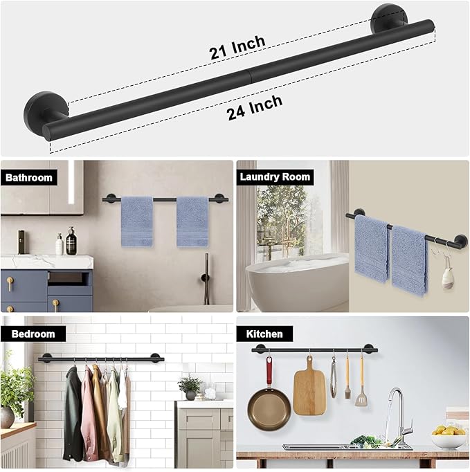 Livabber Bath Towel Bar, 304 Stainless Steel Towel Rack, Heavy Duty Towel Holder Wall Mounted for Bathroom/Kitchen, Usable Hanging Length-20.9 Inch, Total Length-23.7 Inch (Black)