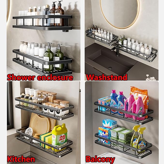 Detachable Carbon Steel Organizer, Large Capacity, Hanging Rustproof Shelf, for Bathroom, Kitchen, Living Room (Color : 19.6inch, Size : Black Double)