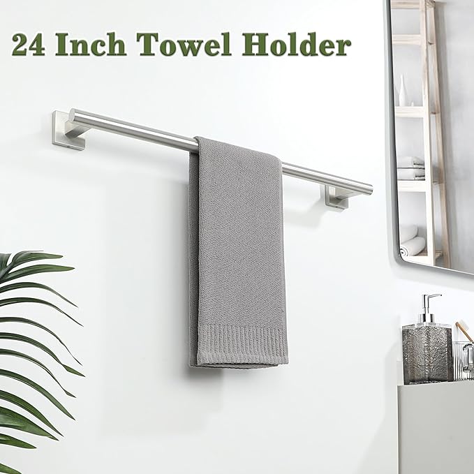 Alise Bathroom Towel Bar, 24 Inch Towel Racks for Bathroom, SUS304 Stainless Steel Hand Towel Holder Heavy Duty Towel Rack Wall Mounted Brushed Nickel Towel Bar