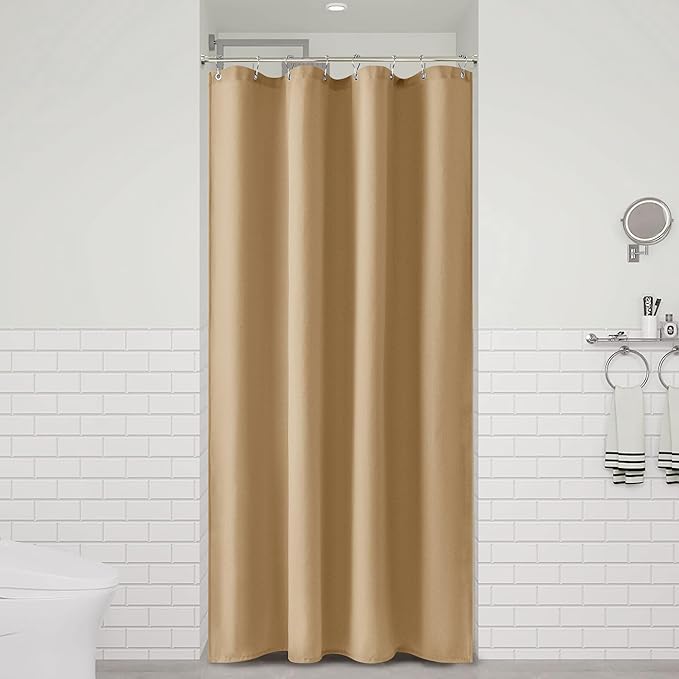 Naturoom Gold Yellow 42 Inch Shower Curtain - Stall Narrow Half Linen Ultra Thick Fabric Shower Curtain Set with Hooks, Boho Farmhouse Rustic RV Camper Bath Curtains for Bathroom, 42x72