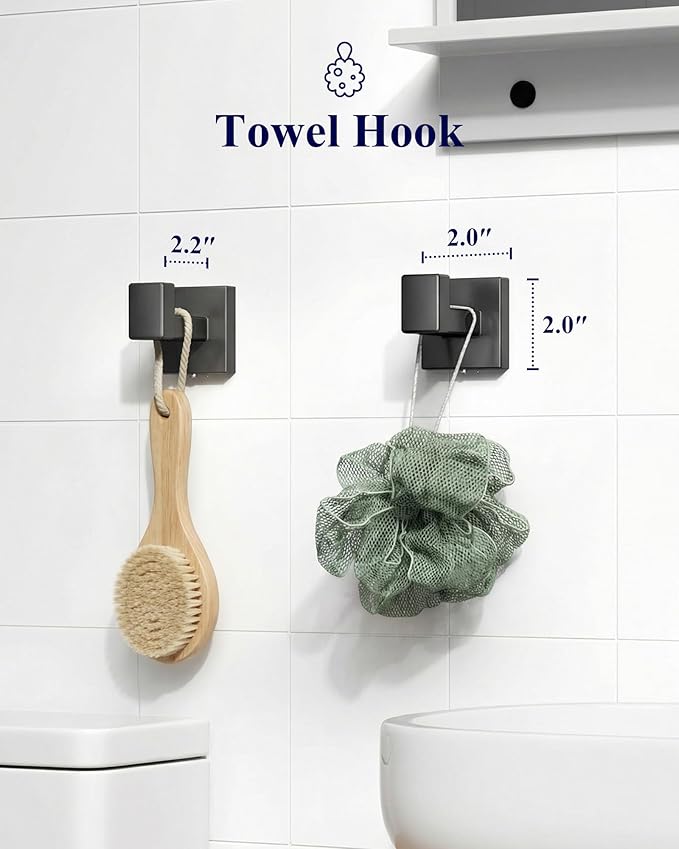 Kitsure 5-Pieces Bathroom Hardware Accessories Set, Rustproof Towel Racks for Bathroom Wall Mounted, 16" Towel Bar, Toilet Paper Holder, Ring & 2 Hooks, Matte Black