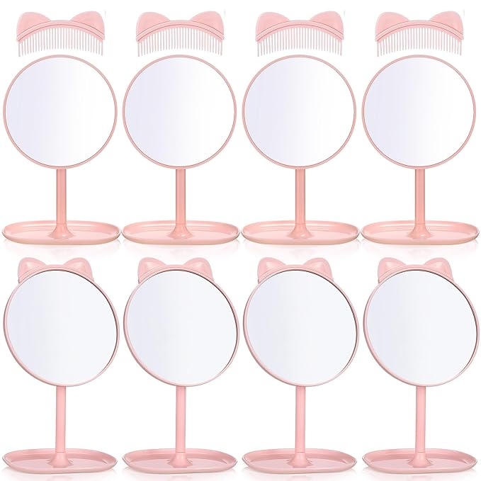 CroBlissful 8 Pcs Spa Party Supplies Mirror Pink for Sleepover Favors Makeup Mirror for Spa Sleepover Slumber Birthday Party