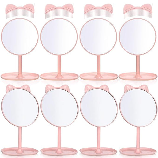CroBlissful 8 Pcs Spa Party Supplies Mirror Pink for Sleepover Favors Makeup Mirror for Spa Sleepover Slumber Birthday Party