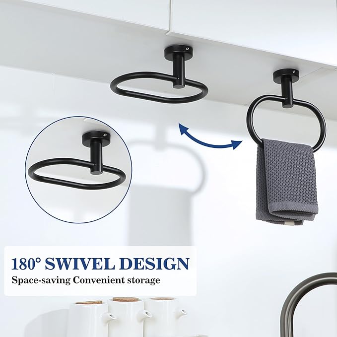 Alise Hand Towel Holder Towel Ring for Bathroom Lavatory,Towel Hanger Wall Mount SUS304 Stainless Steel Towel Rack,Black