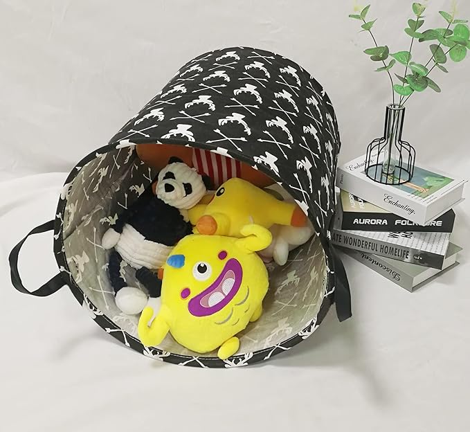 KUNRO Round Laundry Gift Basket Storage Hamper, Clothes Storage Organizer Bins, Shelf Basket with Handles for Room Decor (Deer)