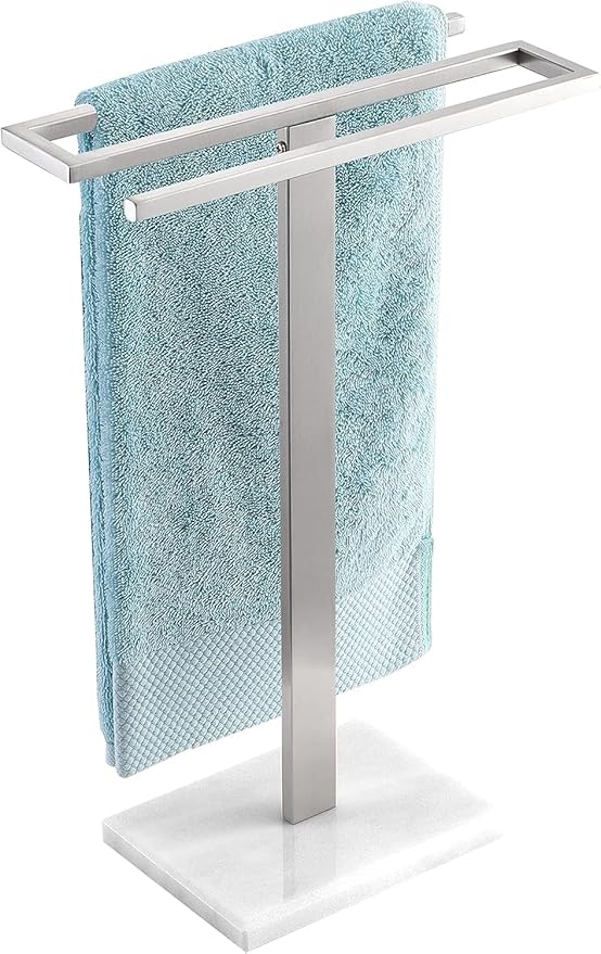 KES Hand Towel Holder for Bathroom, Countertop Towel Stand with Weighted Marble Base, S-Shape Hand Towel Rack Stand Freestanding Counter Top 18/8 Stainless Steel Brushed Finish, BTH223-2