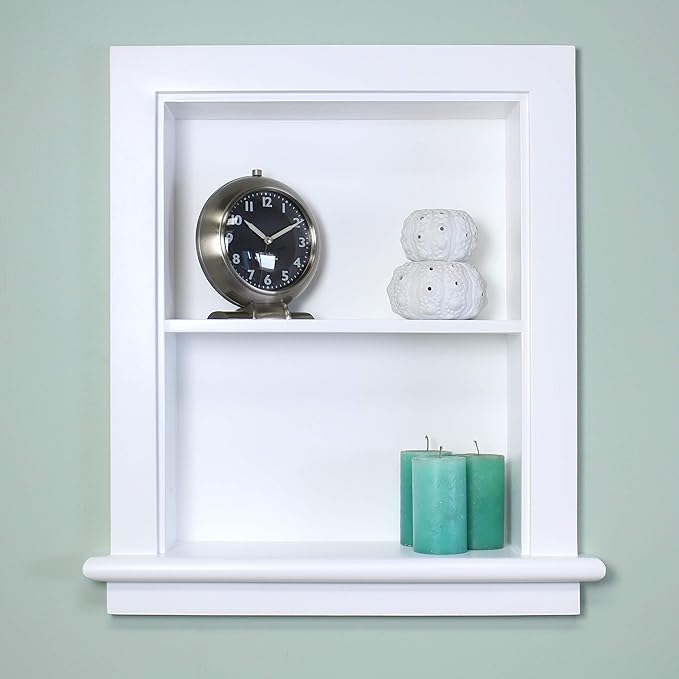 Fox Hollow Furnishings 14x18 Aiden Recessed Wall Niche Medicine Cabinet Replacement, in The Wall Bathroom Cabinet Insert Shelf/Shelves, Made in North America, Real Wood, NO MDF, Plain, White