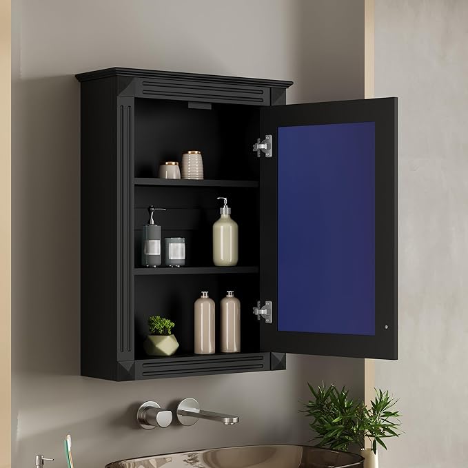 Merax Bathroom Medicine Cabinet with Mirror Door & Adjustable Shelves, 20" x 28" Wall Mounted Bathroom Storage Cabinet with Mirror, Over The Toilet