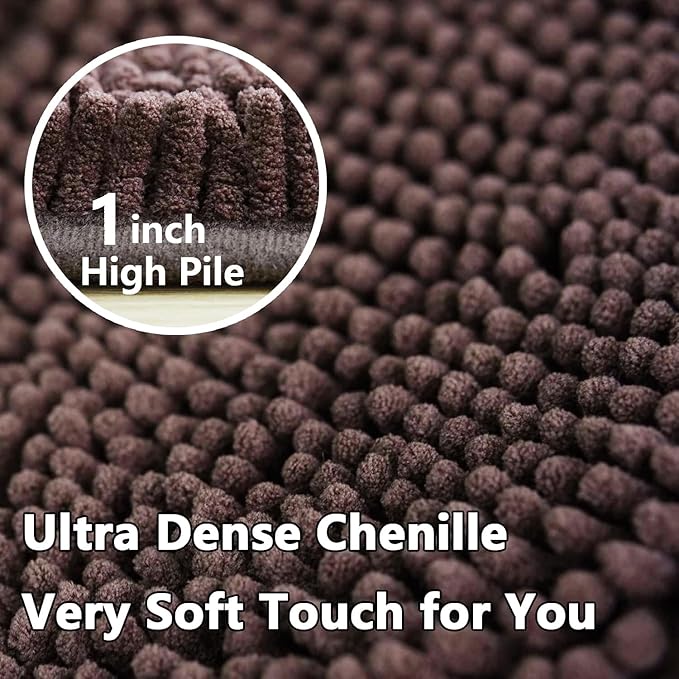 BOANKODU Bathroom RugsSets 2 Piece，59X24+16X24Inch，Absorbent Non-Slip Very Soft Chenille Mat,Machine Washable （Coffee）
