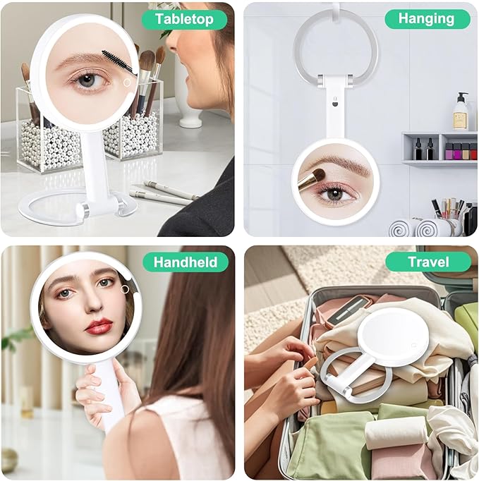20X/1X Magnifying Mirror with Light, Lighted Makeup Mirror with Magnification, Make Up Mirrors Stand Up Double Sided, Magnified Travel Mirror with Lights, Rechargeable 3 Color Dimmable