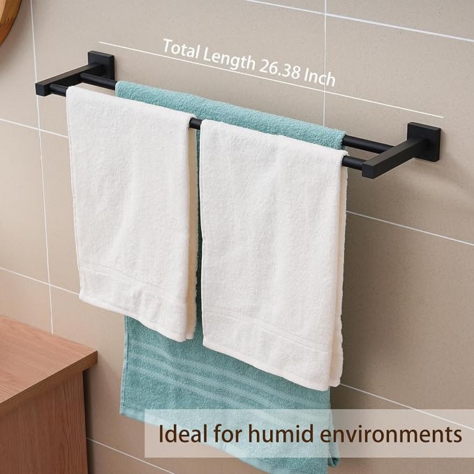Double Black Towel Bar, 24 Inch Double Towel Racks for Bathroom, Wall Mounted Bathroom Towel Holder Stainless Steel Towel Rod Towel Rail Hanger for Wall,Matte Black